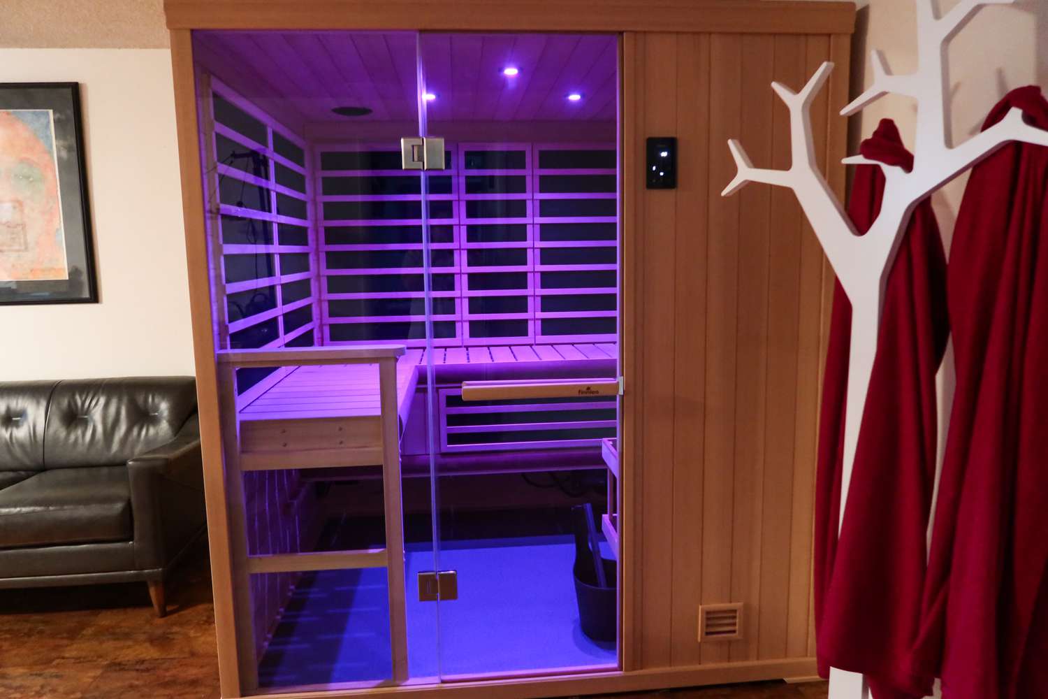 A running Finnleo IS565 InfraSauna built in a living room